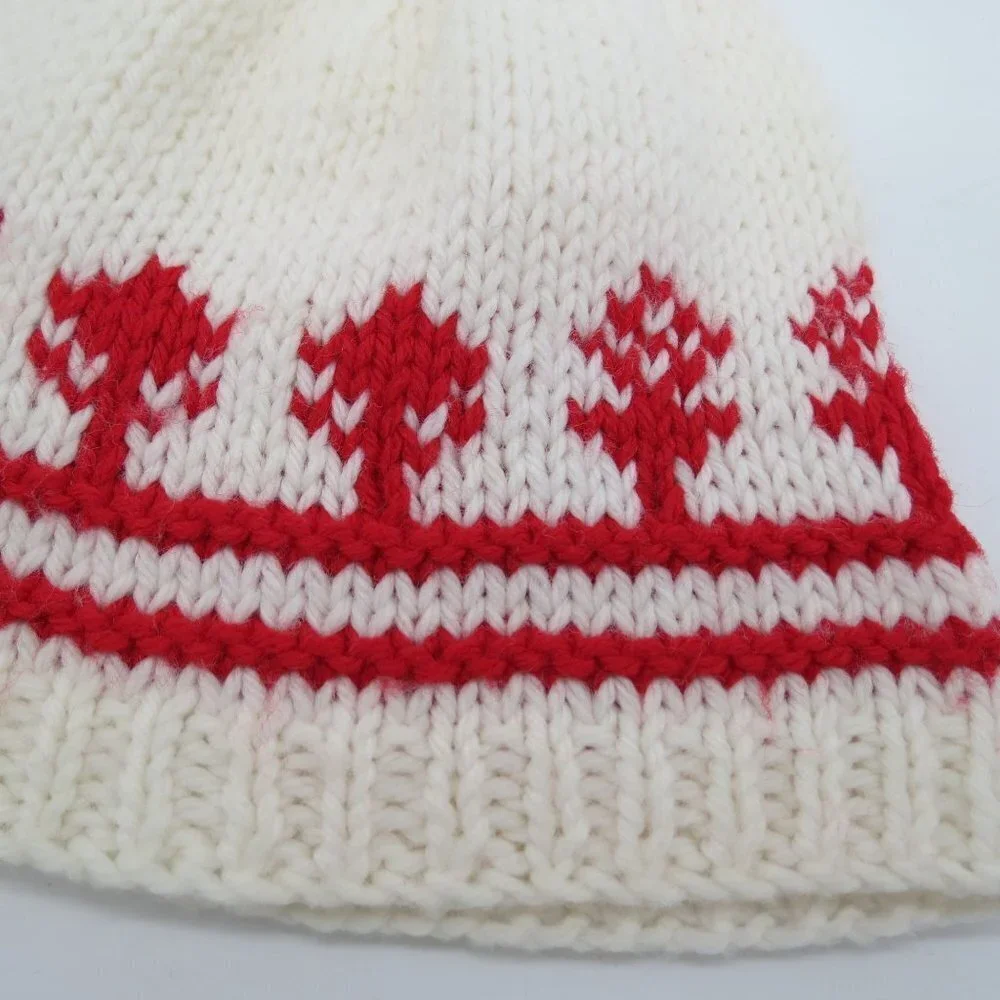VINTAGE Toddler Red and White Handknit Christmas Tree Winter Hat